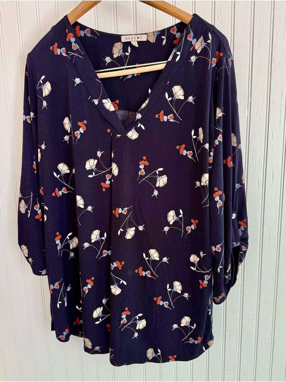 Beacon Navy Floral Top 1X with Cream & Rust Accents